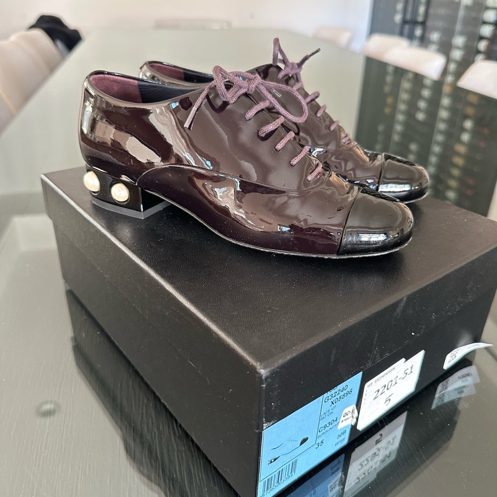 Chanel Burgandy Lace Up Shoe